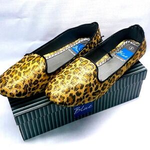Blue Suede Shoes Womens Leopard Print Loafers Flats Size 9